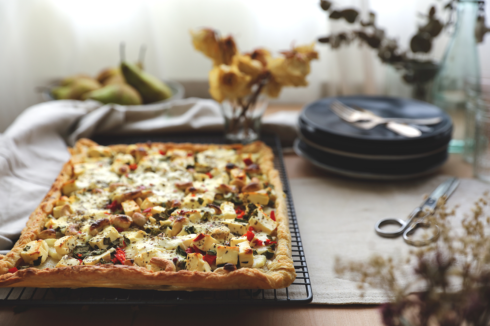 Feta-päärynäpiirakka, pellilinen