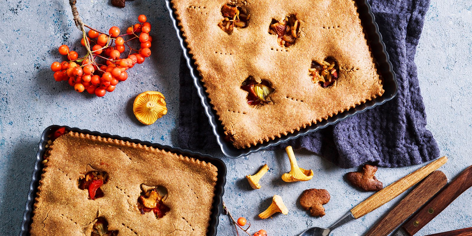 Sieniä, kasviksia ja ohraa kuoren alla