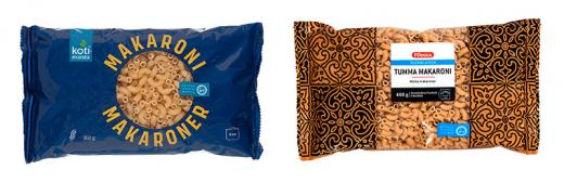 Kotimaista Makaroni 350 g ja Pirkka Suomalainen Tumma Makaroni 400 g