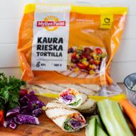 Värikkäät kasviksilla täytetyt kaurarieskatortillarullat