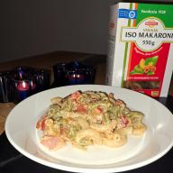 Värikäs pekonipasta