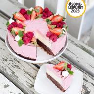 Mansikka-sitruunajuustokakku browniepohjalla